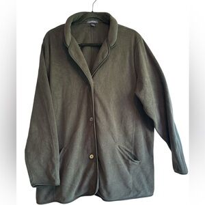 Lands’ End Black Fleece Button Front Fleece Sweatshirt Blazer Jacket. Size 2X